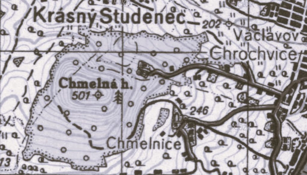 mapa z roku 1949 se starým názvem
"Chmelná hora"